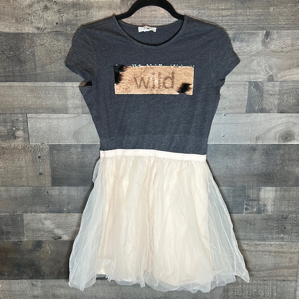 Gray and Pink Tule Sequins “Wild Flower” Jessica Simpson Dress
